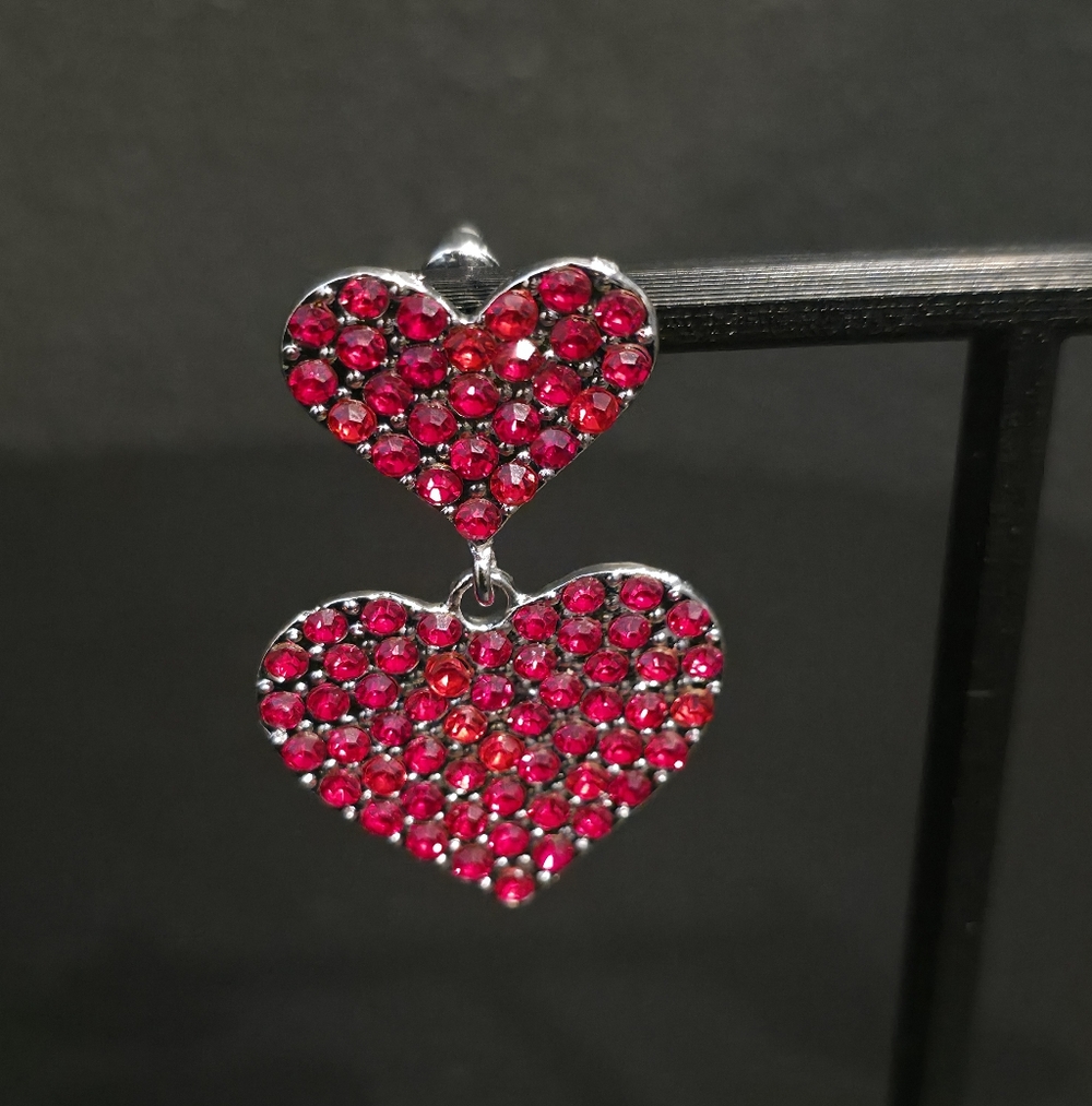 Heart Rhinestone Pave Dot Dangle Earrings